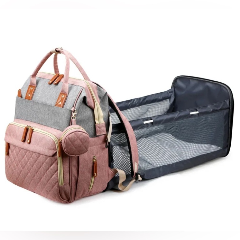 Diaper Bag w/Changing Station, 3 in 1 with foldable changing pad pink/grey